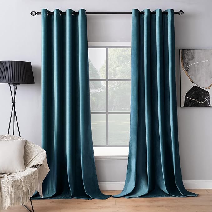 MIULEE Velvet Curtains Peacock Blue 52 x 96 Inch Length Set of 2 | Grommet by MIULEE