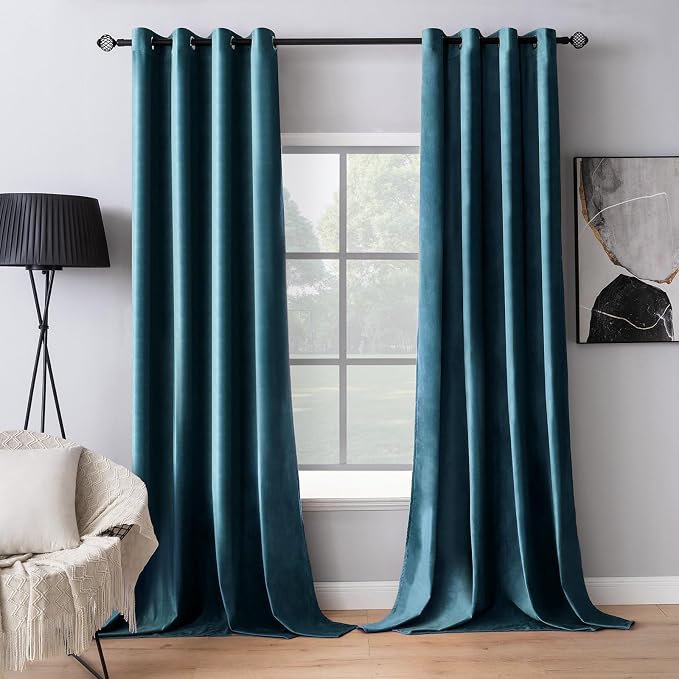 MIULEE Velvet Curtains Peacock Blue 52 x 63 Inch Length Set of 2 | Grommet by MIULEE