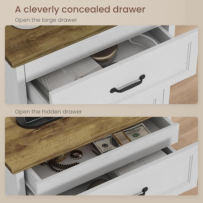 Farmhouse Nightstand with Charging Station and Hidden Drawer, Night Stand - Image 4