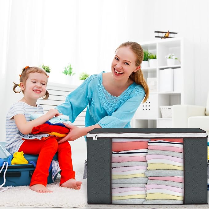 90L Large Storage Bags, 2 Pack Clothes Storage Bins Closet Organizers | - Image 7