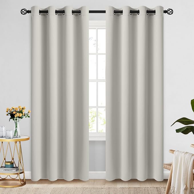 COSVIYA Grommet Room Darkening Cream Beige Curtains 90 inch by COSVIYA