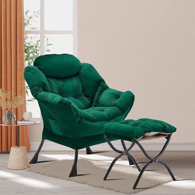 Youtanic Lazy Chair with Folding Ottoman, Accent Chair Velvet Upholstered with - Image 2