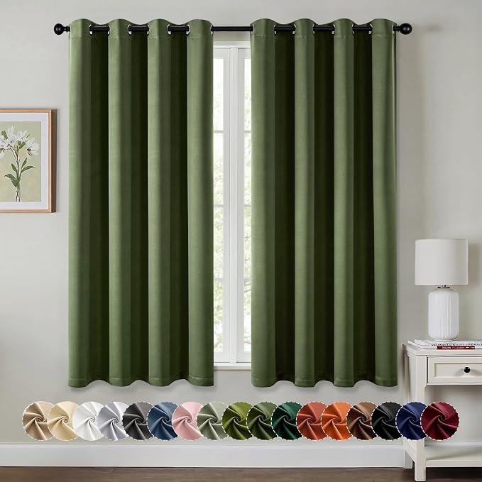 MIULEE Blackout Curtains for Bedroom 2 Panels 55 x 68 Inch Long Olive Green | by MIULEE