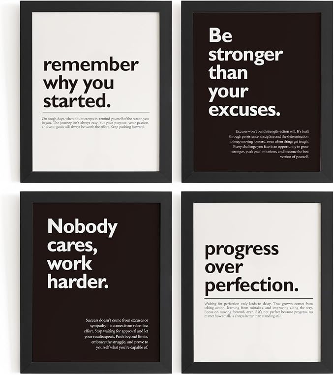 DSHFG Motivational Office Pictures Wall Decor Prints Set of 4 | Black by Unknown