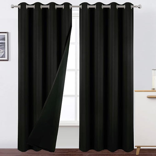 100% Blackout Curtains 52 x 95 Inch/Black Curtains 2 Panels by Lemomo
