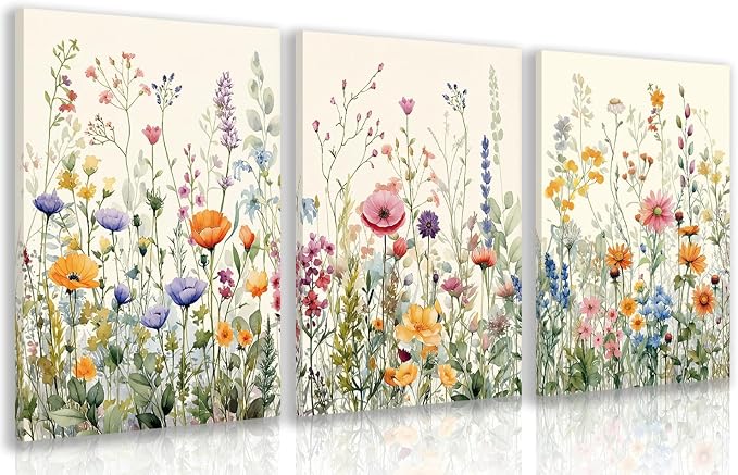 LLEEMPI Framed Colorful Floral Wall Art Set of 3, 12x16 Inch Canvas Prints | by Unknown