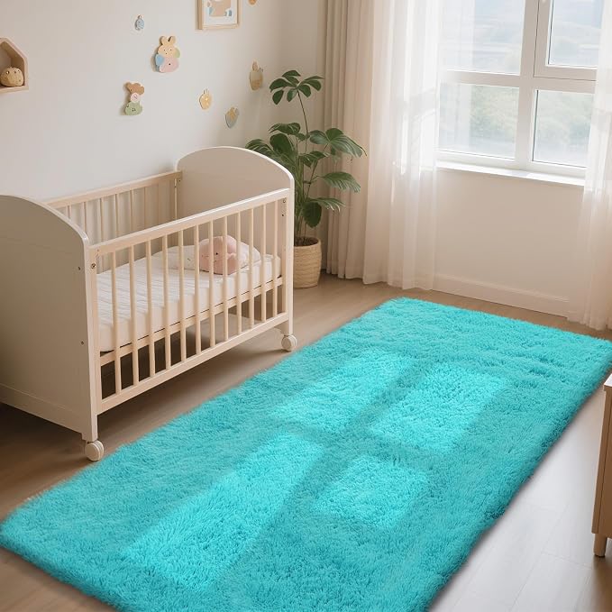 Teal Blue 3x5 Area Rugs for Bedroom, Fluffy Rug Small Carpet Bedside Rug | - Image 2