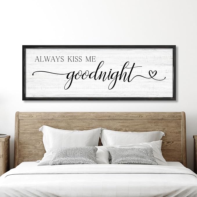Always Kiss Me Goodnight Wall Sign Above Bed 41.3''×15'' Large Farmhouse Wall by Rutiyoka
