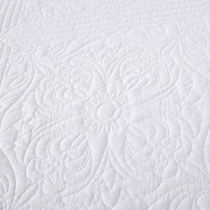 ROOMLIFE Quilt Set Full Size 3D Floral Embroidery Pattern 3-Piece Cotton - Image 4