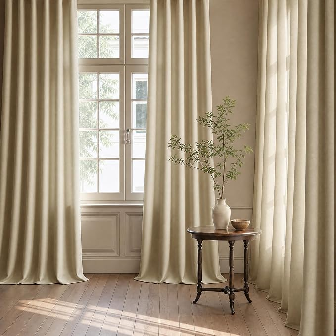 Light Filtering Ivory Velvet Curtains 84 Inches - Image 2