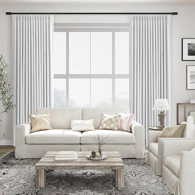 White 102 Inches Long Blackout Linen Curtains, Floor to Ceiling Lush Decor Tall - Image 8