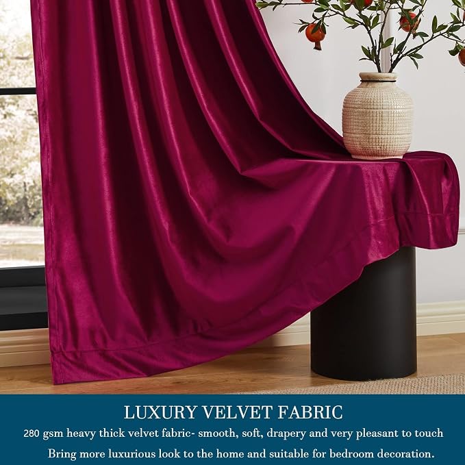 PRIMROSE Red Curtains 102 inch for Living Room Velvet Drapes Blackout Rod - Image 4