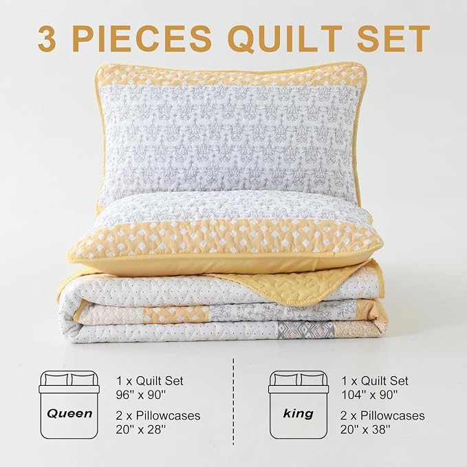 WONGS BEDDING Stripe Queen Size Quilt Bedding Set, Soft Microfiber, All Season - Image 8