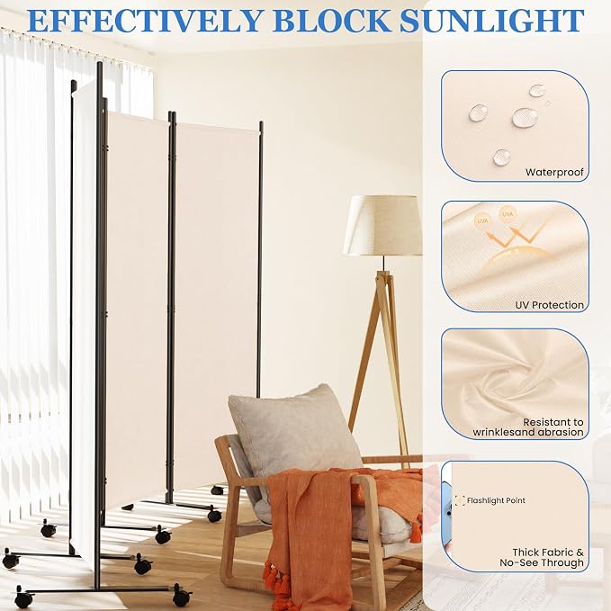 SUNALLY Room Divider Privacy Screens, 6 Panels Dividers - Image 3