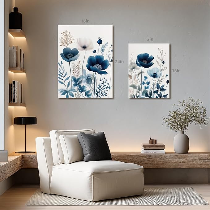 LLEEMPI Framed Navy Blue Floral Wall Art Set of 3, 12x16 Inch Canvas Prints | - Image 4