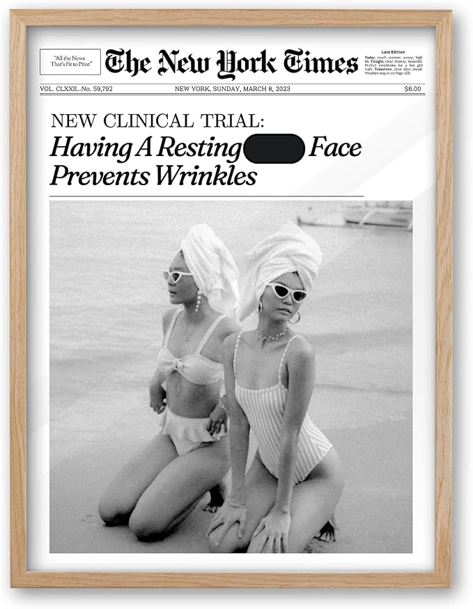 iHery 16x20in Funny Beach Girls Framed Newspaper Wall Art | Natural OAK Wood by iHery