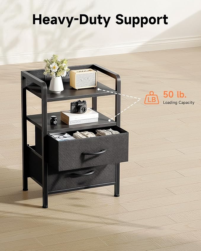 Lazzanto Nightstand with Rear Charging Station, LED Light, 2 Drawers, 2 USB-A - Image 7
