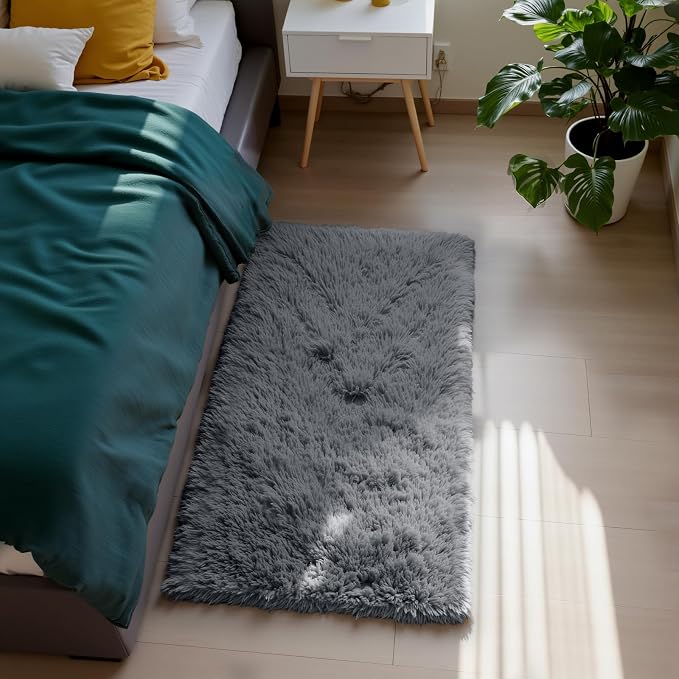 Grey 2x4 Area Rugs for Bedroom, Fluffy Shag Rug Small Rug Bedroom Carpet | - Image 4
