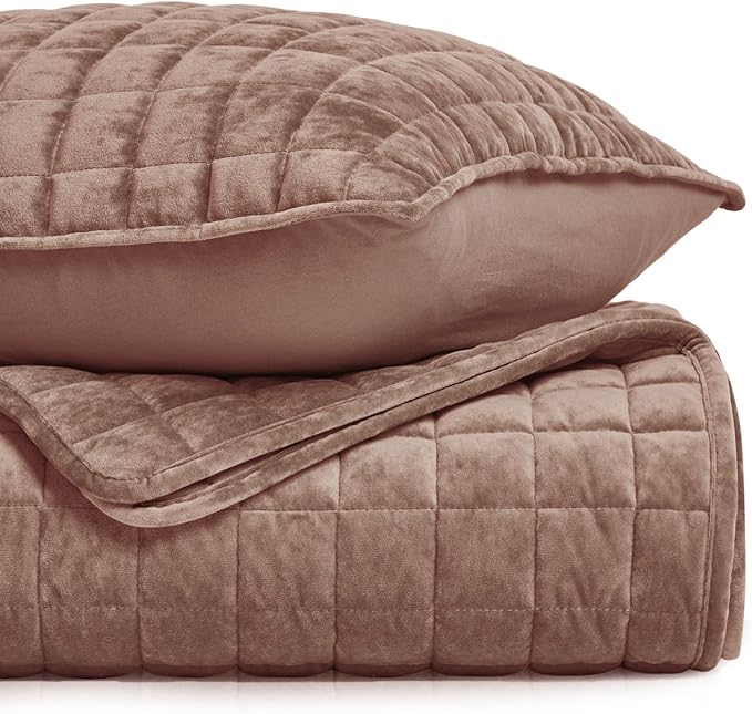 RECYCO Channel Box Stitch Velvet Quilt Set, King Size, Terracotta Clay | Ultra - Image 5