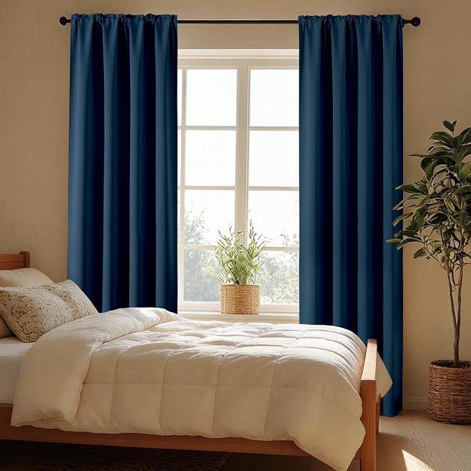 CUCRAF Navy Blue Blackout Curtains 63 inch Length 2 Panels Set, Rod Pocket Room - Image 6