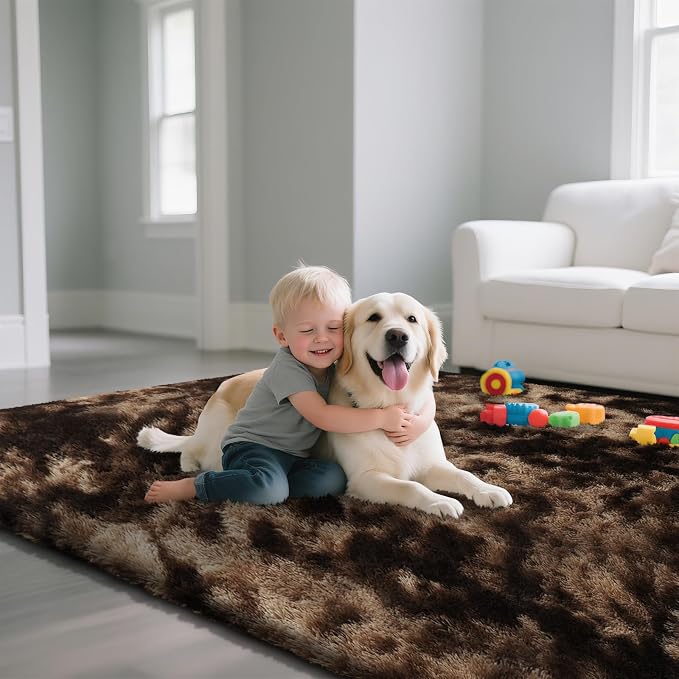 Mottled Brown 2x4 Area Rug for Bedroom, Fluffy Rug Small Rug Bedside Carpet | - Image 3
