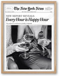 iHery 16x20in Every Hour Is Happy Hour Framed Newspaper Wall Art | Natural OAK by iHery