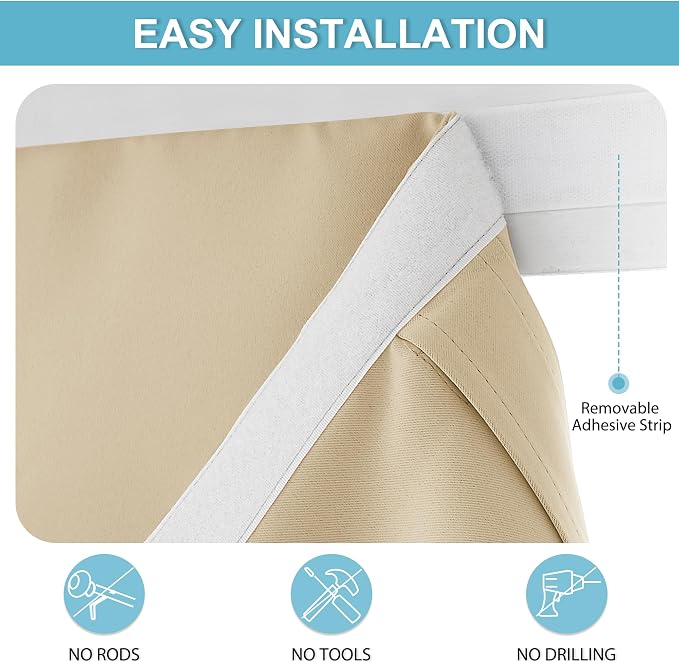 RYB HOME Blackout French Door Curtain, No Drill, W26 x L72, 1 Panel | Self - Image 2