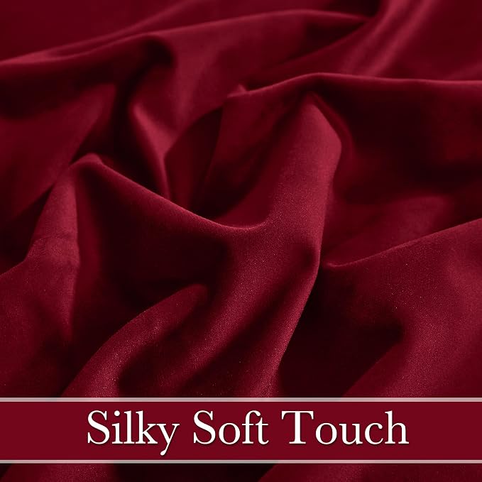 RYB HOME Red Velvet Curtains 100 inches Long, Long Floor Length Drapes | Room - Image 4