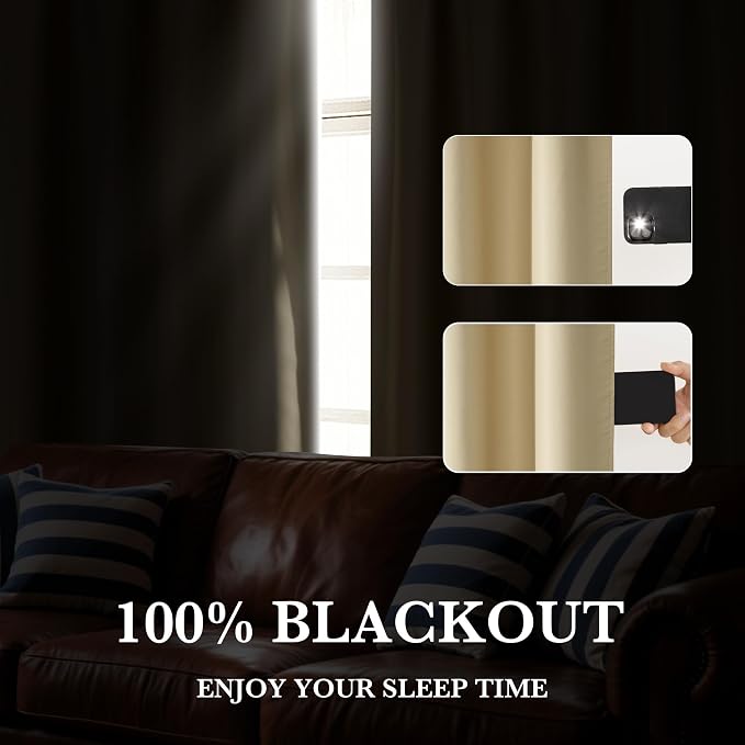 RYB HOME Bedroom Blackout Curtains 54 inches Long, 100% Blackout | Thermal - Image 4