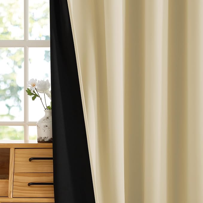 RYB HOME Beige 100% Blackout Curtain, Bedroom Patio Sliding Glass Door Drape | - Image 7