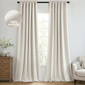 MIULEE 100% Blackout Back Tab Pleat Linen Curtains 50" Wx102 L, Birch | 2 Panels by MIULEE