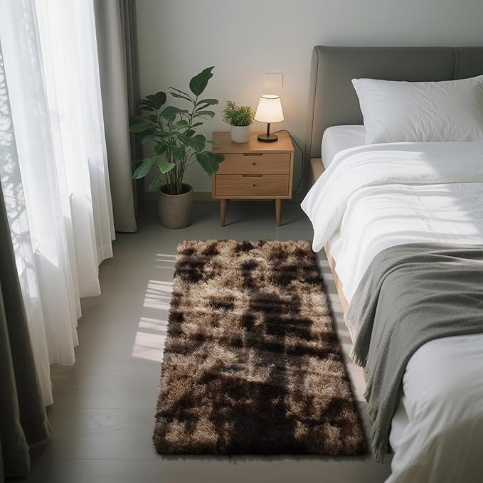 Mottled Brown 2x4 Area Rug for Bedroom, Fluffy Rug Small Rug Bedside Carpet | by Yongyangjuxi