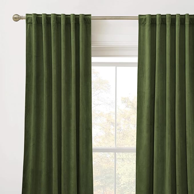 RYB HOME Velvet Curtains 72 inches Length, Back Tab & Rod Pocket Soft Fabric - Image 2