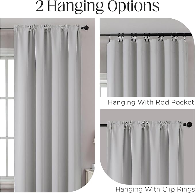 CUCRAF Grayish White Blackout Curtains 63 inch Length 2 Panels Set, Rod Pocket - Image 3