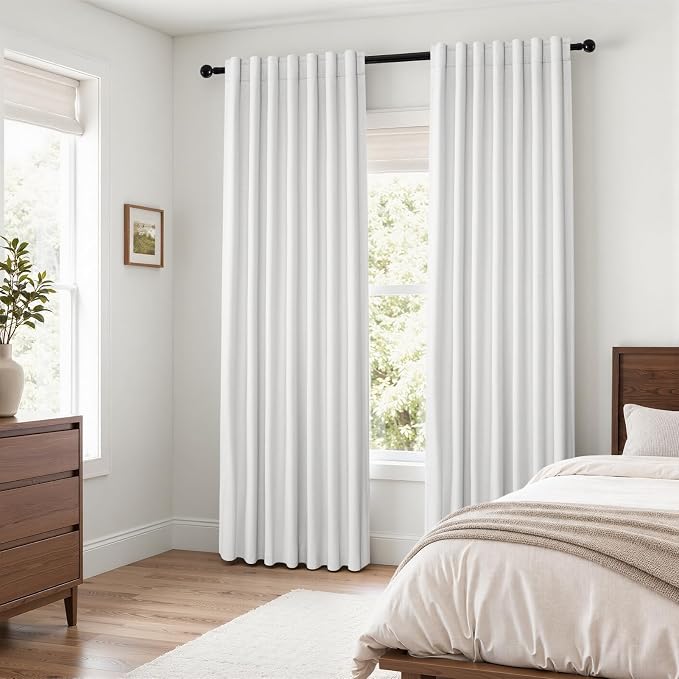 Topfinel Snow White Linen Blackout 105 Inch Curtains - Image 7