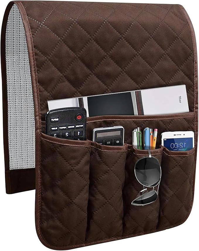 Armchair Caddy for Recliner, Non Slip Sofa Arm Organizer, Dark Brown | 5-Pocket by AUVCAS