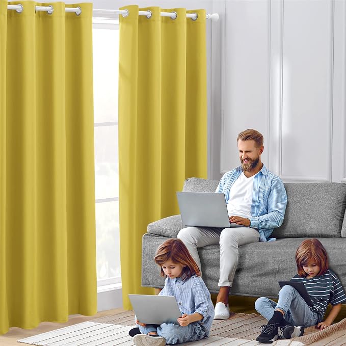 HOMEIDEAS Blackout Curtains for Bedroom 52 X 96 Inch Long 2 Panels Set Yellow - Image 2