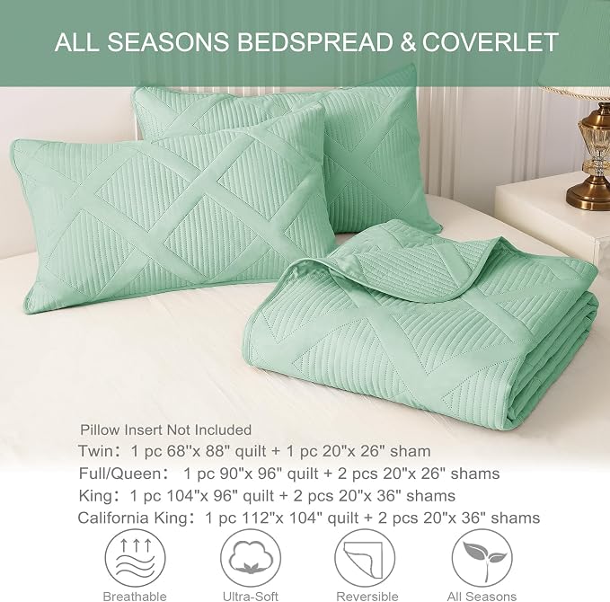Exclusivo Mezcla California King Size Quilt, Light Green | Soft Bedspreads - Image 6