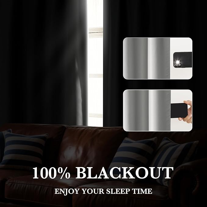 RYB HOME Bedroom Blackout Curtains 72 inches Long, 100% Blackout | Thermal - Image 4