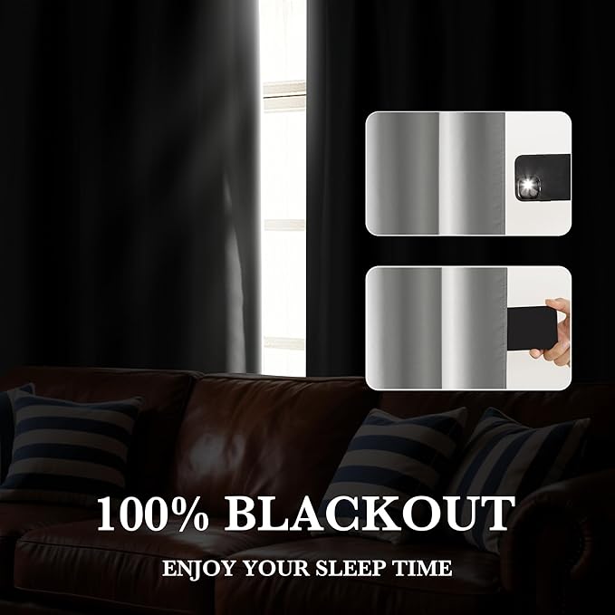 RYB HOME 100% Blackout Basement Curtains 36 inches Long, Heat & UV Blocking | - Image 5