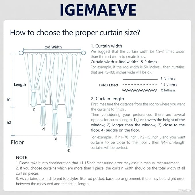 IGEMAEVE Blackout Curtains for Bedroom Grommet Black 100" W x 108" L | Bedroom - Image 8