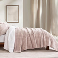 RECYCO Channel Box Stitch Velvet Quilt Set, Twin/Twin XL Size, Rose Pink | by RECYCOHOMECOLLECTION