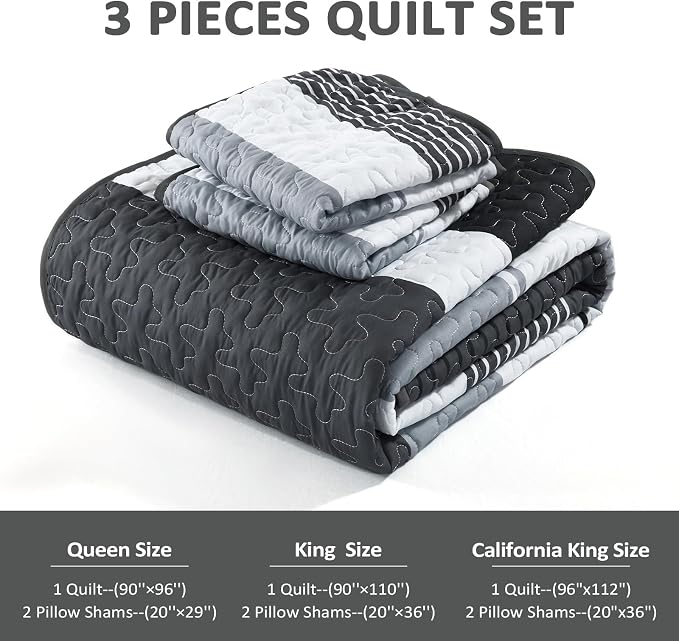 Dinjoy California King Striped Quilt Set, Breathable All-Season, 3-Piece Set - Image 7