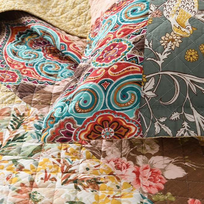 Autumn Dream Cotton Bedspread Quilt Yellow Floral Bedding Sets, Queen Size | - Image 6