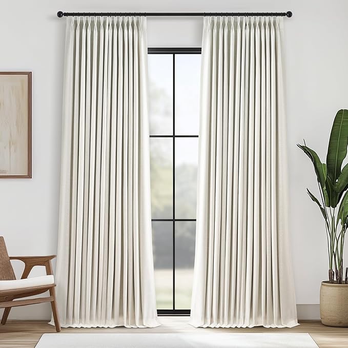 Topfinel Natural Pinch Pleat 100% Blackout Curtains, Linen Blended Thermal by Topfinel