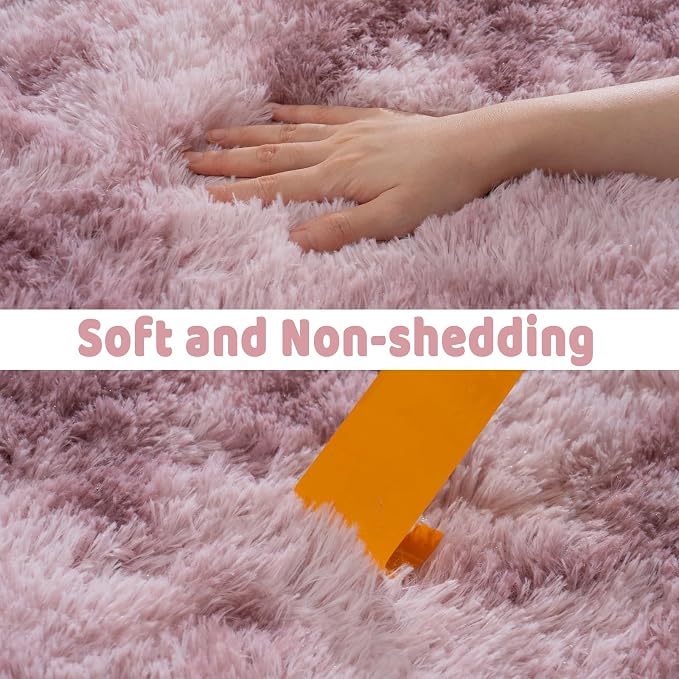 Soft Runner Rugs for Bedroom Hallways 2x6 Tie-Dyed Grey Purple | Fluffy Shag - Image 7