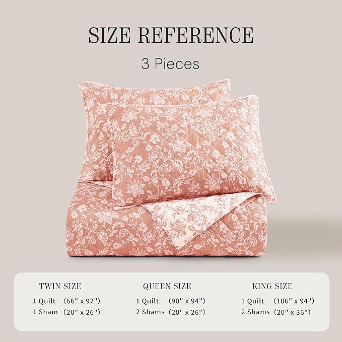 King Quilt Set-3 Pieces Soft Bedding Floral Reversible Coverlet | All Seasons - Image 7