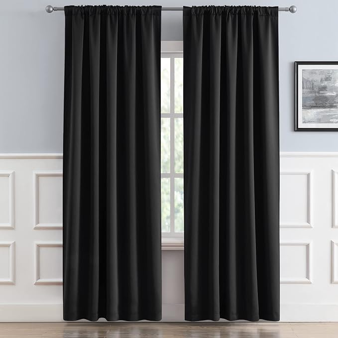 Pitch Black Blackout Curtains 63 Inch Length 2 Panels Set 52x63 | Insulated - Image 2