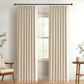 Pinch Pleated Full Blackout Faux Linen Curtains 96 inch 2 Panel Set | Cream by 100BlackoutShield