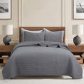Cozy Line Home Fashions 100% Cotton Quilt Set – 3-Piece Charcoal Gray Solid by CozyLineHomeFashions
